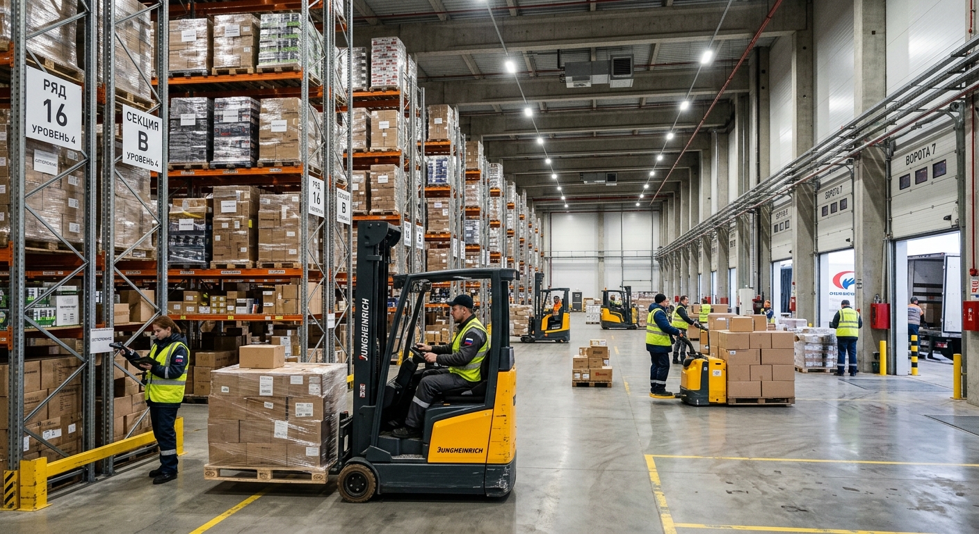 Складская логистика в Подмосковье: Как автоматизировать мониторинг погрузчиков и персонала на складах класса А.